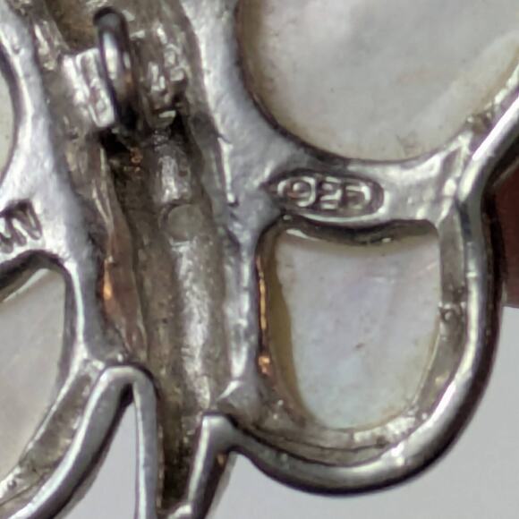 HAN Sterling Silver Butterfly Pendant Mother‑of‑Pearl Wings Signed 925 1" Moth - Picture 6 of 6